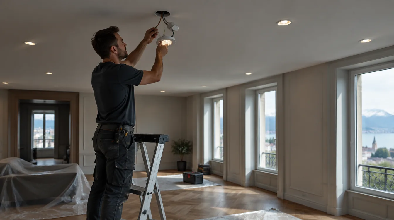 Elektriker montiert LED-Einbauspots